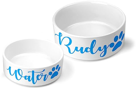 Personalised Pet Bowls Dog Bowl Cat Bowl Rabbit Animal Food Water Treat Mrs Hinch (Small Bowl (500ml), Baby Blue)