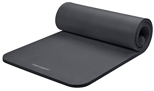 Retrospec Solana Yogamatte, 2,5 cm dick, mit Nylongurt für Damen und Herren – rutschfeste Trainingsmatte für Zuhause, Yoga, Pilates, Stretching, Boden- und Fitness-Workouts – Graphit