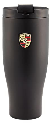 Porsche Edelstahl Thermobecher Schwarz, 320 ml, Zylindrisch, Wiederverwendbar, Modern, Logo, Double Wall, Isoliert, Thermos, Thermosbecher
