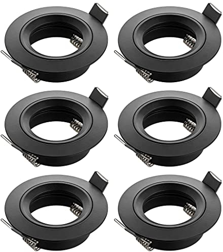SEBSON Gehäuse für Einbaustrahler mit GU10 Fassung LED Halogen 230V - Einbaurahmen Aluminium schwarz Lochdurchmesser 65mm (min. 60mm, max. 70mm) Deckenbeleuchtung 6er Set