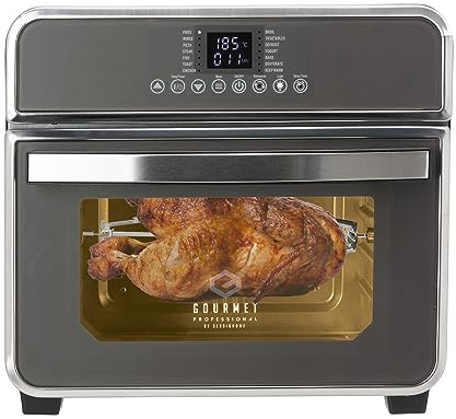 Sensio Home Gourmet Pro Clean Cook Air Fryer Oven - Dehydrator 1600W | 15L Capacity with Rotisserie Function and 14 Digital Preset Programs, Family Size Healthy Oil Free Cooking, Full Accessory Set