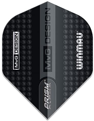 WINMAU Prism Alpha Michael Van Gerwen MvG Logo Schwarz und Grau Extra Dicke Dart-Flüge - 1 Satz pro Packung (insgesamt 3 Flüge)