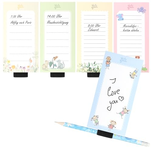 Robin Goods® 5x Magnetische Notizblöcke - selbsthaftende Notizhefte in verschiedenen Designs - Magnet-Heft für den Kühlschrank - Magnet-Block mit Stifthalterung (5 Stück - Notizblock)