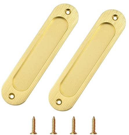 MOROBOR Oval Recessed Sliding Door Pulls, 2pcs Brushed Gold Flush Pull Aluminum Alloy Closet Door Finger Pulls with Mounting Screws for Sliding Barn Door/15cm