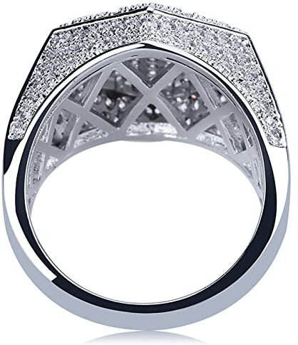 Men's Ring Trendy Hip Hop Rock Men's Ring Luxury Silver Colour Full Bling Iced Out Cubic Micro Paved CZ Rings Wedding Party Jewellery Gift,Silber,9