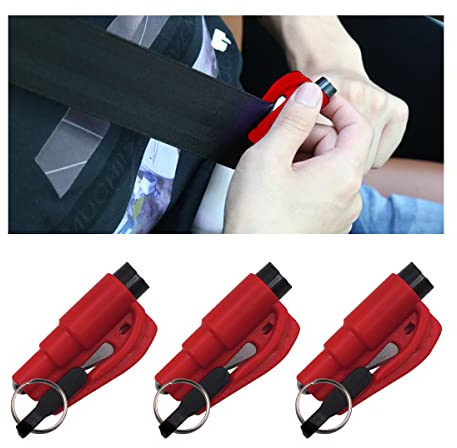 CGEAMDY 2 en 1 Coupe-Ceinture de Sécurité, Marteau de Sécurité Portable, Porte Clés Sécurité Voiture, Marteaux Brise Vitre d'urgence, Marteaux de Secours pour Voiture (Rouge)