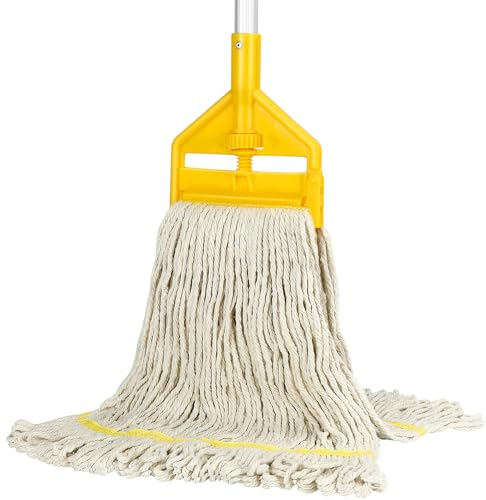 Commercial Mop Heavy Duty Industrial Cotton Mop with Long Handle,Looped-End String Wet Mops for Home,Garage,Office, Workshop, Warehouse Floor Cleaning