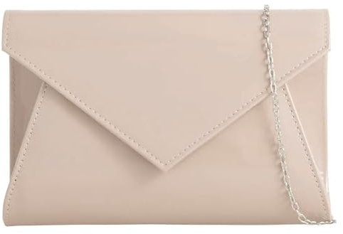 UShopUK Pochette in pelle verniciata, stile busta, da sposa, ballo di fine anno, matrimonio, festa, borsetta a mano, Nude, medium