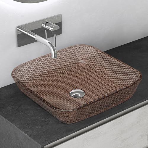 Mai & Mai Vasque à Poser Carrée en Verre sans Robinet Lave-Mains Lavabo en Verre Café pour Salle de Bain WC d'Invités 40x40x11 cm Min03