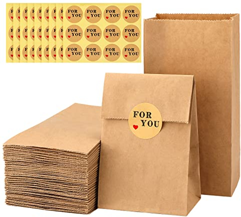 G2PLUS 50 Stück Braune Papiertüten Klein,9x6x18CM Geschenktüten Braun Kraftpapiertüten Kraftpapier Geschenktüten für Lebensmittel Geschenke,Adventskalender