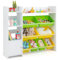 COSTWAY Kids Toy Storage Unit, Children's Toys Box Organiser with 8 Bins, Cabinet and Open Shelves, Large Toddler Bookshelf Rack for Playroom, Nursery, Kindergarten (White)