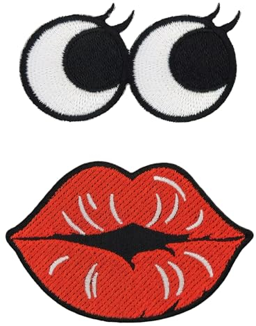 Augen und Mund 2er Set Aufnäher zum aufbügeln Bügelbild Applikation Bügelflicken Patch Größe: Augen = 7,2 x 4 cm/Mund = 8,2 x 5,4 cm