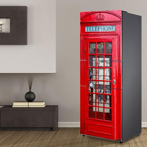 Pegatinas para refrigerador, cubierta completa para puerta, fundas para frigorífico, pegatinas de pared para cocina, cabina telefónica roja retro de Londres