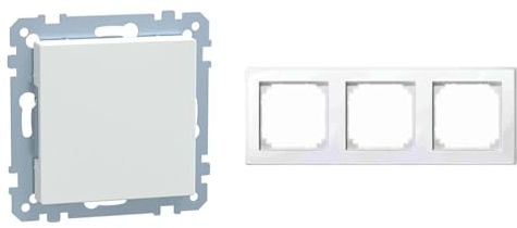 Schneider Electric Merten 391619 Blindabdeckung, polarweiß glänzend, System M, 1x Blindabdeckung, Made in Germany & Merten 478319 M-SMART Rahmen für Steckdosen und Schalter 3-fach, polarweiß glänzend