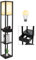 YOURLITE Lampadaire avec Étagères et Tiroir, Lampe sur Sol avec Port Chargeur USB et Ampoule Comprise, Convient Pour Salon, Chambre, Salle d'étude, Bureau, Moderne, en Bois,160 cm, Noir