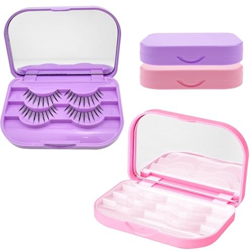Jaczora 2 PCS Eyelash Case,3 Layer Lash Case with Makeup Mirror,Portable Empty Eyelashes Storage Box for Travel,Eyelash Case Box Organizer for Women Girls