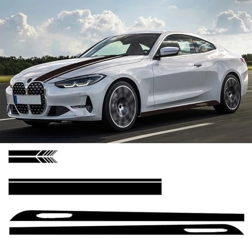 LYABYT Auto Aufkleber Tür Seite Streifen Schürze Motorhaube Motorabdeckung Karosserie Rennen Aufkleber, für BMW 4er F32 F33 F36 M4 G22 G23 G26 M Leistung