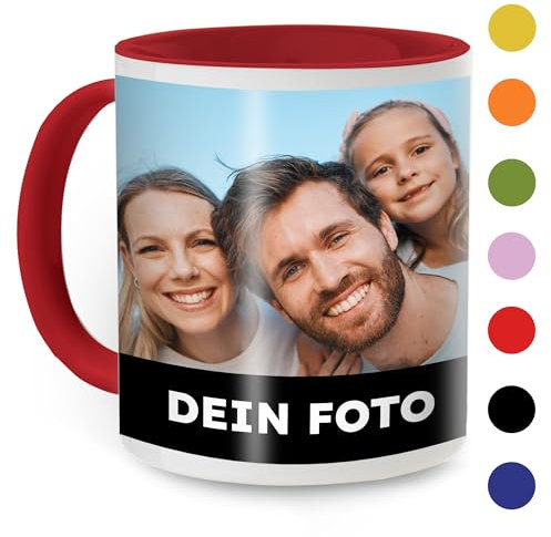 Cimpress Tasse selbst gestalten, Personalisierte Kaffeetasse mit Foto und Text bedrucken lassen, Fototasse, Werbetasse, Firmentasse mit Logo - aus Keramik, Rot, 325 ml Füllinhalt