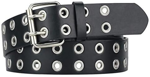 LIURFLNC Schwarz Nietengürtel, Nietengürtel Damen, Doppelloch Ledergürtel Jeansgürtel Studded Belt, Punk Style Cosplay Gürtel Nieten Hip Hop Nietengürtel Herren für Jeans Hosen Gothic Rockwear