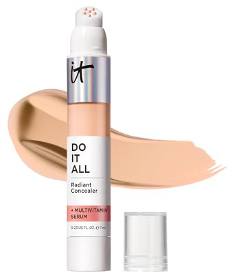 IT Cosmetics, DO IT ALL Concealer, Correcteur + Boosteur d'Éclat, Longue Durée, Effet Repulpant, Anti-Cernes, Teint Lumineux, Formulé avec un Sérum Multivitaminé, 7 ml, Teinte : Light Warm