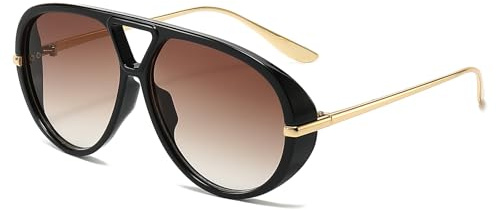 YAMEIZE Oversized Pilot Sunglasses for Women Men Round 70s Retro Double Bridge Vintage Large Big Frame Punk Sun Glasses UV400