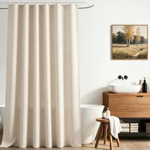 Lerores Duschvorhang 160x220 cm Beige,Beschwerter Saum Antischimmel Textil,Wasserabweisend,Waschbar Polyester Stoff Badevorhänge für Badezimmer,Badewanne mit 10 Duschvorhangringe