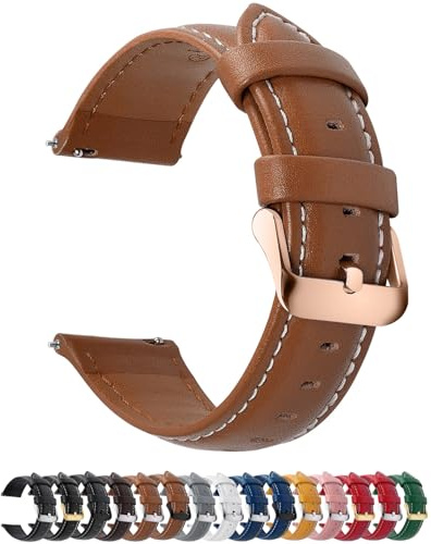12 Farben Uhrenarmband 18mm Lederarmband für Smartwatch Universal-Uhr | Schnellverschluss Vintage Ersatzrmbänder mit Edelstahl Schließe,Uhr Zubehör für Herren Damen,Braun+Rosegold Schnalle