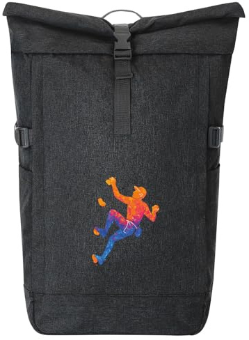 Huuraa Kurierrucksack Bouldern Klettern Geschenk | 30-44 Liter Backpack Black Melange Fairtrade Rolltop Rucksack Geschenkidee Schwarzer Laptop-Rucksack passend für 17-Zoll