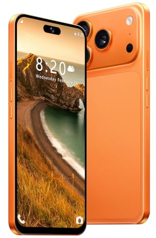 JtQtJ 4G Dual SIM Smartphone mit 6,6 Zoll InCell HD-Bildschirm, 4GB+32GB Speicher (bis 256GB erweiterbar), 5000mAh Akku, 16MP Kamera & Face ID, Type-C & OTG Funktion (Orange)