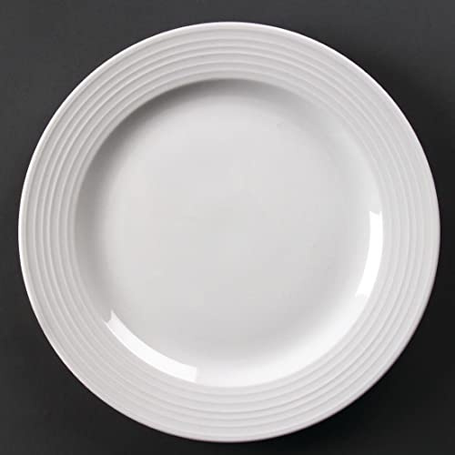 Olympia Linear Wide Rimmed Round Dinner Plates Set 310 mm/12.25 inch (6er Pack), Weißes Porzellan - Backofen-, Mikrowellen-, Spülmaschinenfest - BS4034 zertifiziert, U092