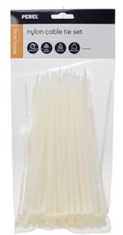 Perel Kabelbinder Nylon weiß, 100 Stück, Kabelbinder 200 x 4,6 mm, UV-beständig, selbstverriegelnd, 23 kg Zugkraft, für schwere Anwendungen drinnen und draußen