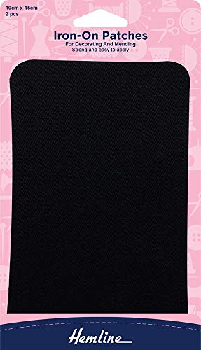 Hemline Iron-On Patches Cotton Twill - 2 Pieces 10cm x 15cm - Black