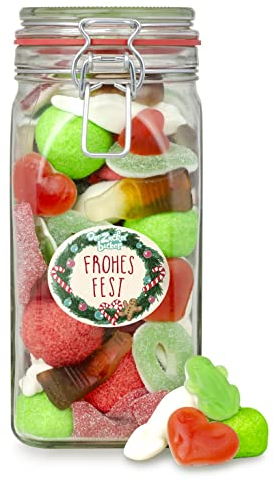 Omas feinstes Weihnachtsglas - Bügelglas mit 830g bester Süßigkeiten-Mischung aus Fruchtgummi und Schaumzucker, tolles Weihnachts- und Nikolausgeschenk