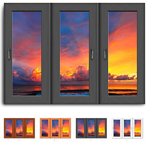 Quadro su Tela – Finestra Vista Tramonto sul Mare – Foto leinwand24/aa0427, Legno, Nero, 150 x 100 cm