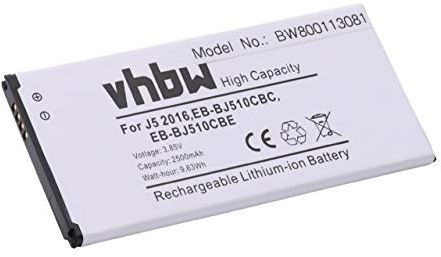vhbw batteria compatibile con Samsung Galaxy J5 Metal 2016 Duos, J5 Metal 2016 Duos 4G LTE, SM-J5108 smartphone cellulare (2500mAh, 3,85V, Li-Ion)
