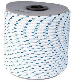 Corda, ancora e ormeggio, Antica Corderia Marra ®, fai da te, garden - Treccia mm 12, 50 m - Bianca con segnalino Azzurro - stabilizzato ai raggi U.V. resistente a intemperie e agenti atmosferici