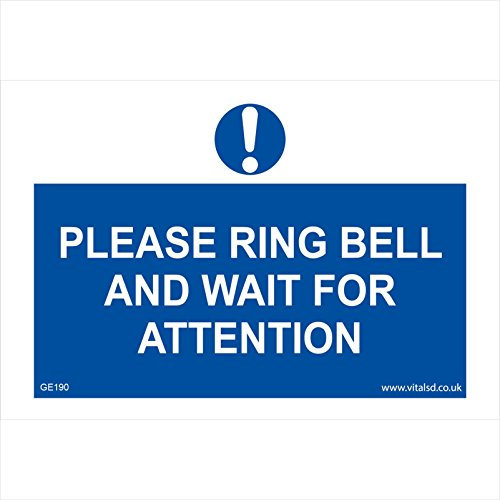 GE190 Please Ring Bell and Wait for Attention Sign Service Reception Desk Advice 150mm x 100mm Sticker/Sav - White Background
