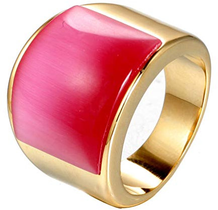 HIJONES Mosaïque Gemme Bague pour Unisexe en Acier Inoxydable avec Opale Large Or Rose Taille 60