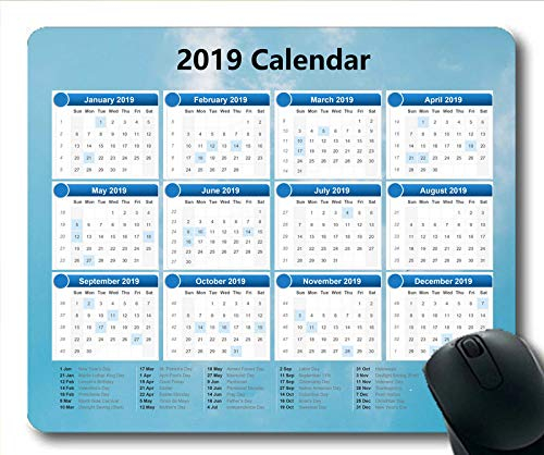 2019 Kalender-Mauspad personalisiert, Kalenderschreibtisch Gaming-Mauspads, Kalenderplaner 2019 mit Feiertagsdetails