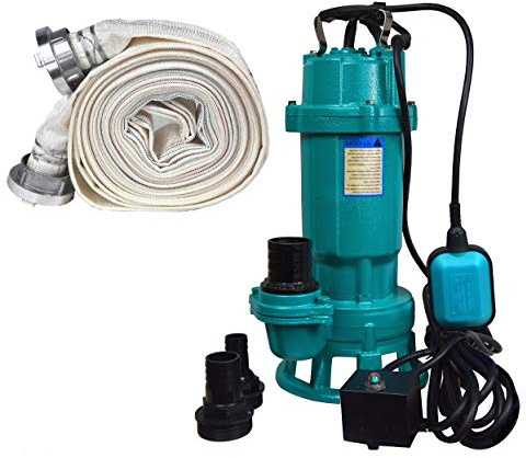 Schmutzwasserpumpe + 20 Meter Feuerwehrschlauch Fäkalienpumpe 550 W 15000 L/Std Tauchpumpe Abwasserpumpe Schwimmerschalter