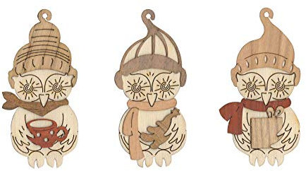 Kuhnert Drechslerei Schmuckanhänger/Baumschmuck - Motiv: Wintereulen im 6er Set - Höha: ca. 7 cm - Made in Germany