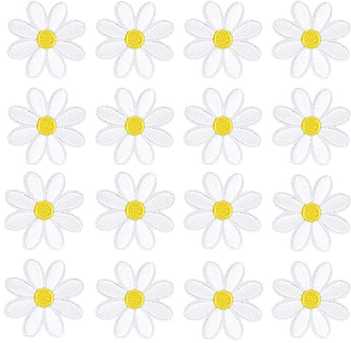AUGSUN Patches zum Aufbügeln, 30 Stück Gänseblümchen Aufnäher zum Aufbügeln Blumen Bügelflicken Dekorative Bügelbilder für Textilien Aufnäher für Erwachsene und Kinder
