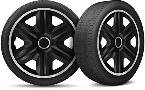 Radkappen 16 Zoll Radzierblenden 4er Set passend für alle Stahlfelgen - Einstellbarer Sicherungsring - Schwarz Silber