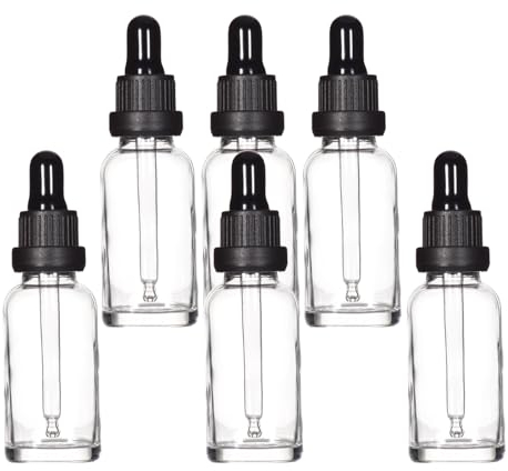 YIZHAO Flacon Compte Gouttes 30ml, Transparent Flacon Huile Essentielle Vide avec Pipette Verre, pour Huile Essentielle, Aromathérapie, Laboratoire, Massage, Cosmétique, Voyage - 6 Pcs