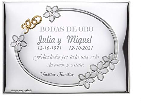 Placa Conmemorativa 50 Aniversario Bodas de Oro. Personalizado. Placa Homenaje 50 Aniversario. Placa grabada. 13x18cm