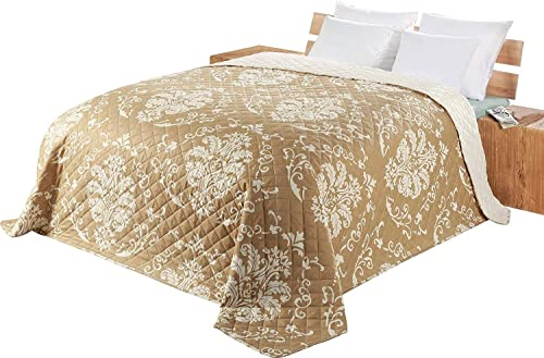 Delindo Lifestyle Tagesdecke Bettüberwurf Serie Dream, für Einzelbett, 140x210 cm, beige braun, gesteppt