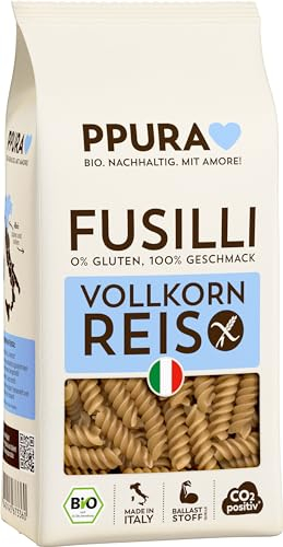 PPURA glutenfreie Bio Pasta Fusilli aus Vollkornreis 400g – Natürliche italienische Bio Nudeln aus Vollkornreis – Glutenfrei, ohne Zucker & Zusatzstoffe, traditionell hergestellt