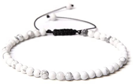 KIREI PARIS BIJOUX Bracelet Pierres Naturelles 4mm ajustable,Marque française, Fabrication Artisanale, Idée cadeau, Bracelet porte Bonheur Protection -Lithotherapie. (Howlite)