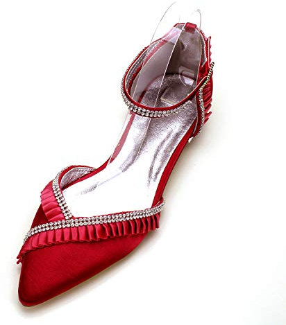 QZPM Lightweight Casual Formal Ballerina Flats Women Pointed Toe Low Heel Satin Ballet Flat,Dark red,10 UK