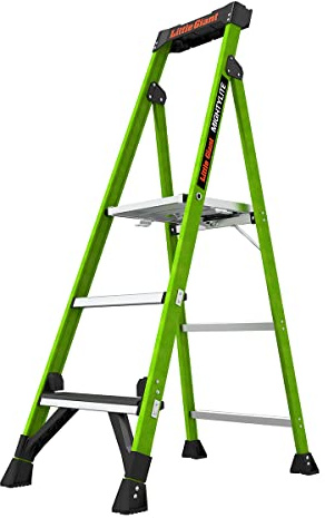 Little Giant Ladders, MightyLite 2.0 Escabeau de 1,5 m avec Queue de Terre, Fibre de Verre, Type IAA, Indice de Poids de 170 kg, (15405-001), Vert Haute visibilité